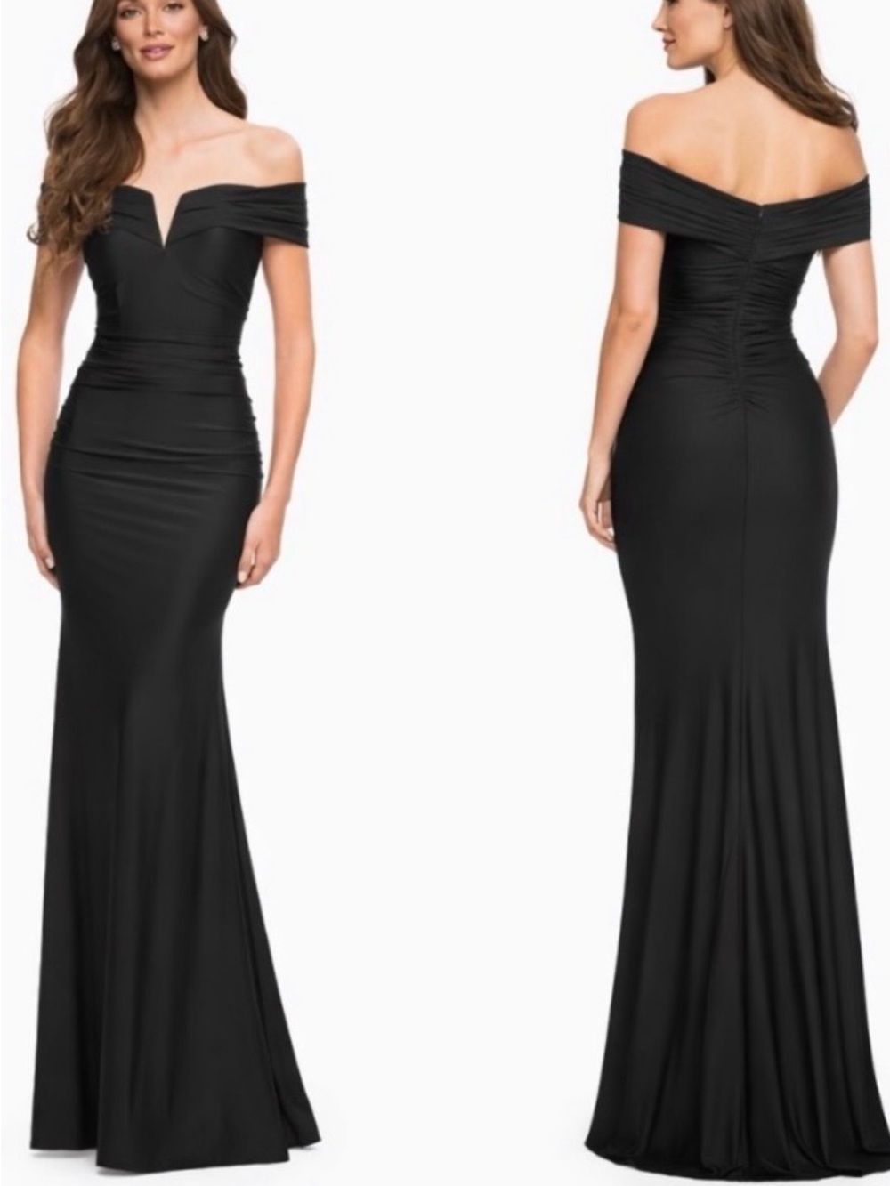 La Femme Black One-Shoulder Evening Gown
